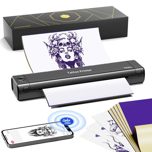 PhoTatt TP81 Wireless Tattoo Stencil Printer - Bluetooth Stencil Printer for Tattooing with 10pcs Transfer Paper, Thermal Tattoo Printer for Tattoo Artists & Beginners, Compatible with iPad Phone PC