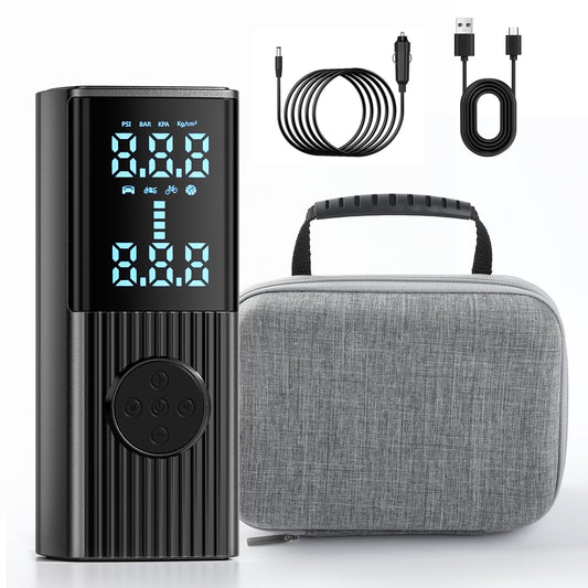 Tire Inflator, SEEYOU Portable Air Compressor Set, Upgrade 20000 mAh, 3X Faster Inflation, 150 PSI Cordless Air Pump, 12V DC Dual Power Tire Pump with LED Dual Screen for Cars, Motorcycle, Bike, Ball